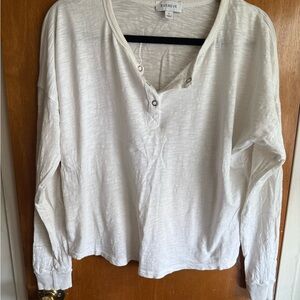 Evereve White Long Sleeve Henley Top